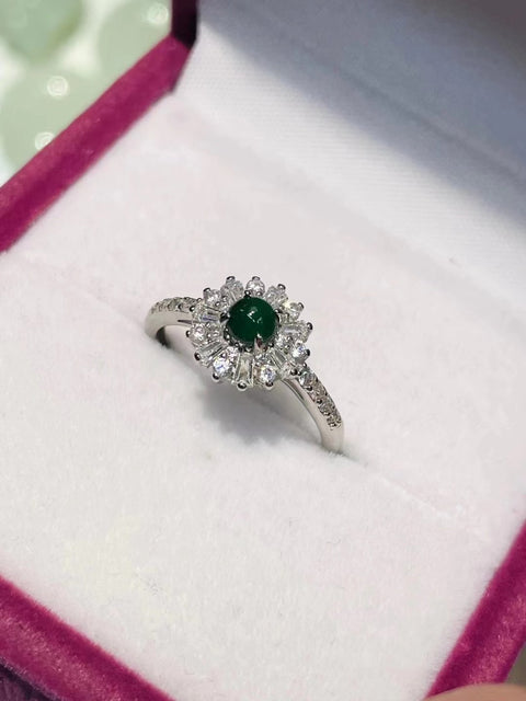 Set Cincin Hijau Kekaisaran Jadeite Alami dalam 925 Perak Ukuran 4mm & nbsp; Termasuk Pajak Pengiriman