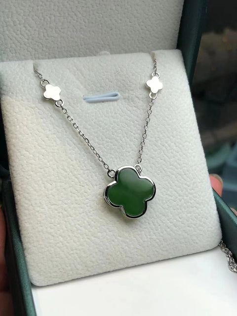 Kalung Semanggi Hotan Jasper dalam Gaya 925 Perak Ukuran 12 * 12mm Sudah termasuk pajak pengiriman