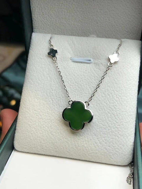Kalung Semanggi Hotan Jasper dalam Gaya 925 Perak Ukuran 12 * 12mm Sudah termasuk pajak pengiriman
