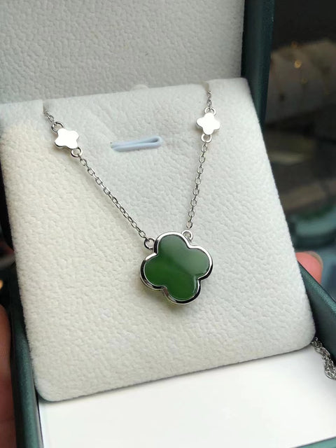 Kalung Semanggi Hotan Jasper dalam Gaya 925 Perak Ukuran 12 * 12mm Sudah termasuk pajak pengiriman