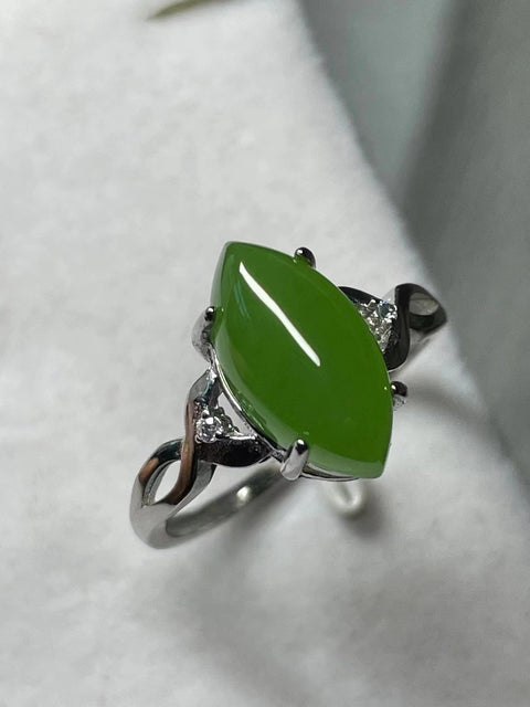 Hotan Jasper Ring Bahan Pit Tua 925 Pengaturan Perak Pengaturan Mulut Langsung Dapat Disesuaikan Ukuran 7 * 13mm Termasuk Pajak Pengiriman