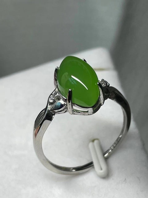 Hotan Jasper Ring Bahan Pit Tua 925 Pengaturan Perak Pengaturan Mulut Langsung Dapat Disesuaikan Ukuran 7 * 13mm Termasuk Pajak Pengiriman