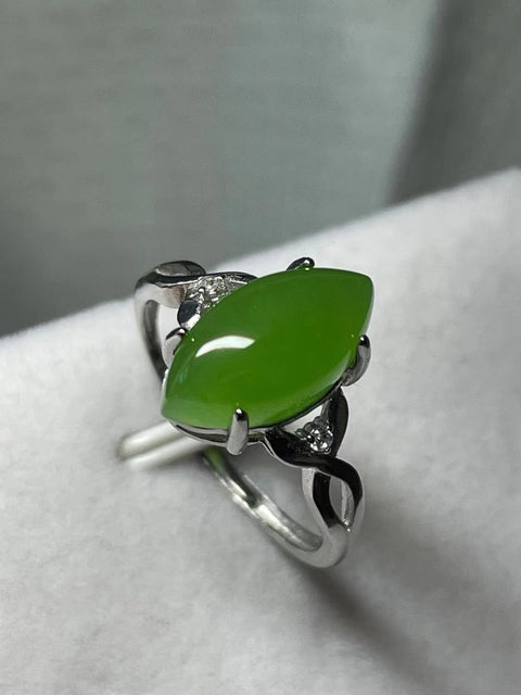Hotan Jasper Ring Bahan Pit Tua 925 Pengaturan Perak Pengaturan Mulut Langsung Dapat Disesuaikan Ukuran 7 * 13mm Termasuk Pajak Pengiriman