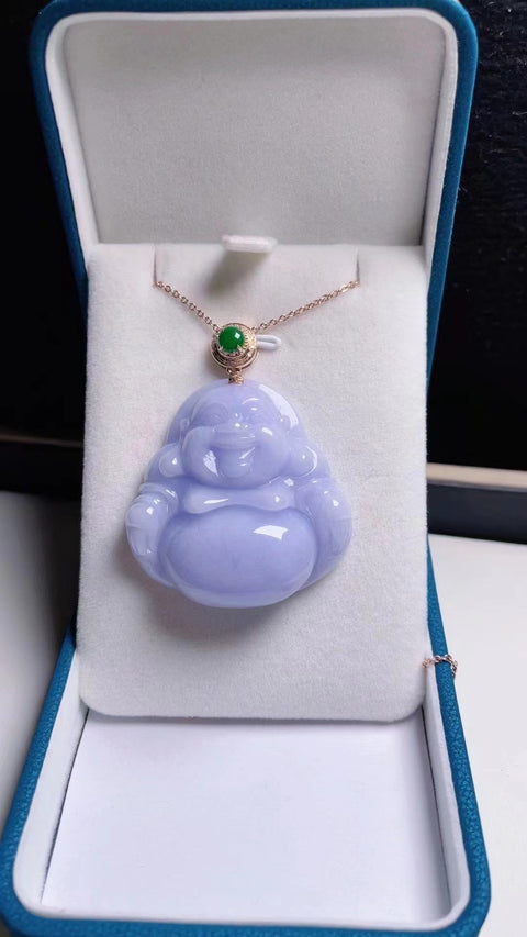 Batu Giok Alami Perut Besar Buddha Tersenyum Mulut Selalu Terbuka Bahan lubang tua penuh kelembaban Ukuran 4.4 * 3.8mm 18 pengaturan emas Termasuk Pajak Pengiriman