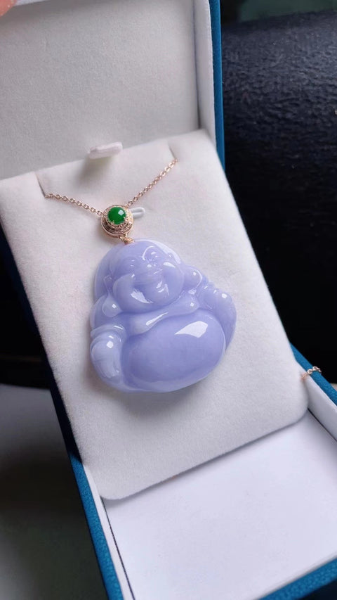 Batu Giok Alami Perut Besar Buddha Tersenyum Mulut Selalu Terbuka Bahan lubang tua penuh kelembaban Ukuran 4.4 * 3.8mm 18 pengaturan emas Termasuk Pajak Pengiriman