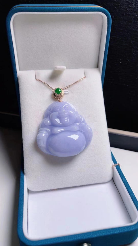 Batu Giok Alami Perut Besar Buddha Tersenyum Mulut Selalu Terbuka Bahan lubang tua penuh kelembaban Ukuran 4.4 * 3.8mm 18 pengaturan emas Termasuk Pajak Pengiriman