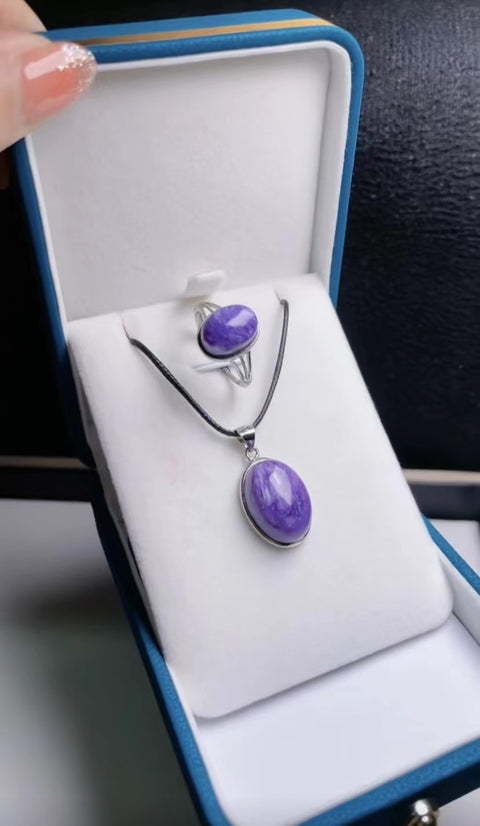 Set Kecubung Alami 925 Perak Liontin Sederhana dan indah 1.8 * 1.3 Cincin 1.2 * 0.9 Sudah termasuk pajak pengiriman