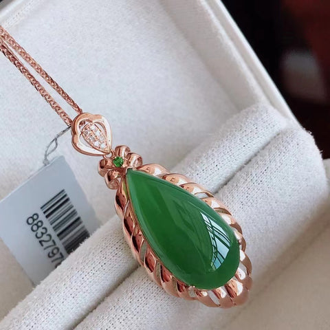 Kalung Jasper Halus Pengaturan Emas 18k Bahan Pit Tua Bahan Halus dan Lembab Ukuran 10 * 20mm Termasuk Pajak Pengiriman