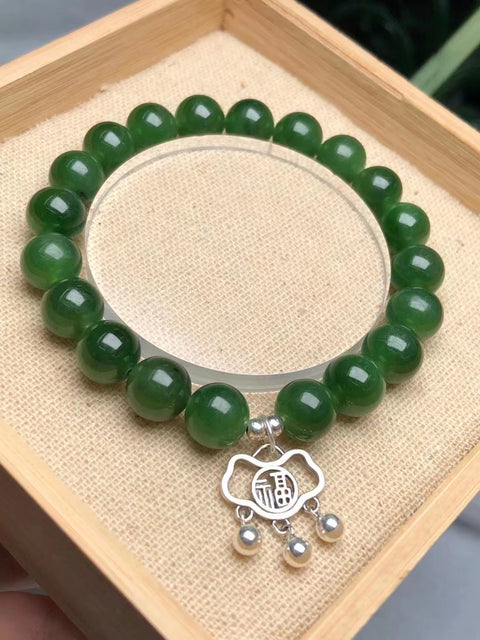 Untaian Hotan Jasper Ukuran 10mm dengan Aksesori Perak 925 Giok halus, hangat dan penuh air Sudah termasuk pajak pengiriman.