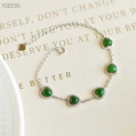 Baru ...... Hetian Jade Jasper S925 Gelang Kecil Segar Bertatahkan Perak Hetian Jasper Sederhana ❤ Ukuran: 6 × 6㎜ Desain berbentuk hati yang sederhana, model yang elegan dan indah Giok yang halus, sederhana, dan murah hati Sudah termasuk pajak pengiriman!