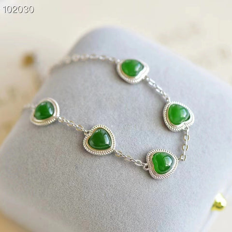 Baru ...... Hetian Jade Jasper S925 Gelang Kecil Segar Bertatahkan Perak Hetian Jasper Sederhana ❤ Ukuran: 6 × 6㎜ Desain berbentuk hati yang sederhana, model yang elegan dan indah Giok yang halus, sederhana, dan murah hati Sudah termasuk pajak pengiriman!