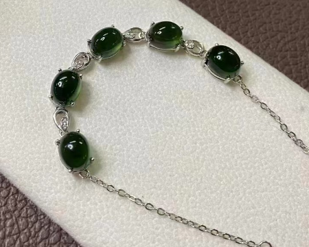 Gelang Giok Halus Gelang Tatahan Perak 925 Gelang Perak 7 * 9mm Sudah termasuk pajak pengiriman