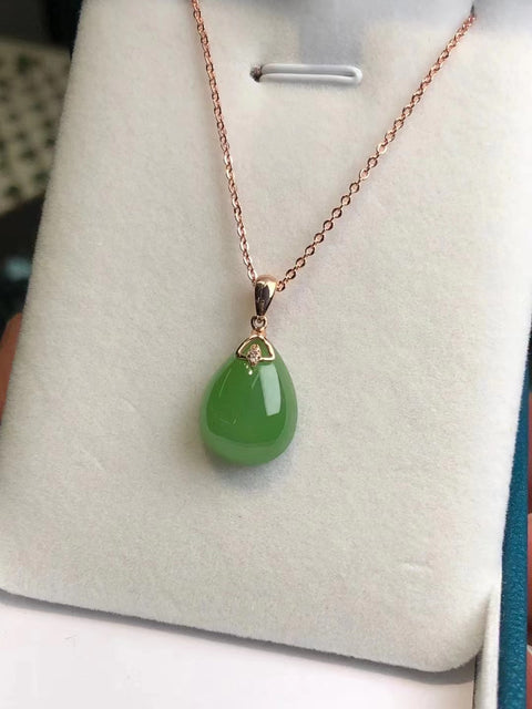 Hotan Jasper 18k Gold Setting Jade halus dan hangat, terhidrasi dan tembus cahaya Ukuran 16.6 * 12 * 5.6mm Pengiriman dan pajak sudah termasuk
