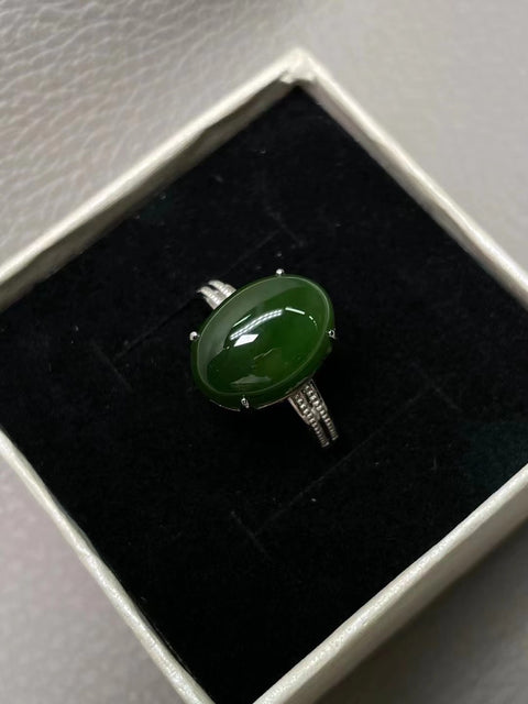 Cincin Hotan Jasper Giok yang Dapat Disesuaikan Giok halus dan hangat Giok 925 Gaya Pengaturan Perak Ukuran 10 * 14mm Termasuk pajak pengiriman No. 202309131707