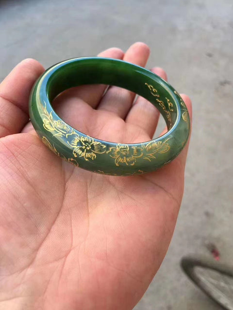 Gelang giok Hetian alami Diukir dengan tangan dari bahan lubang tua Cocok untuk 54 lingkaran Batu giok ini semuanya terbentuk secara alami Pola acak Termasuk ongkos kirim dan pajak