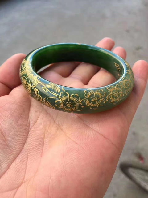 Gelang giok Hetian alami Diukir dengan tangan dari bahan lubang tua Cocok untuk 54 lingkaran Batu giok ini semuanya terbentuk secara alami Pola acak Termasuk ongkos kirim dan pajak