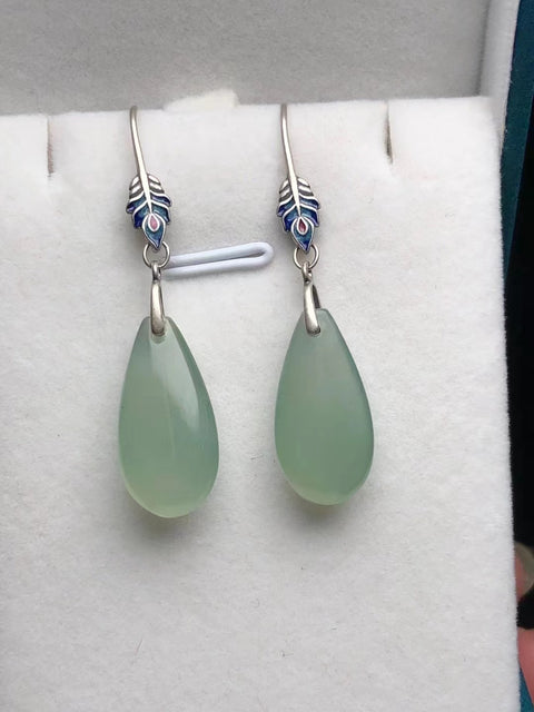 Anting Giok Baru Warna Biru Aqua Alami dengan Pengaturan Perak 925 Ukuran 22 * 11 * 7mm Sudah termasuk ongkos kirim dan pajak.