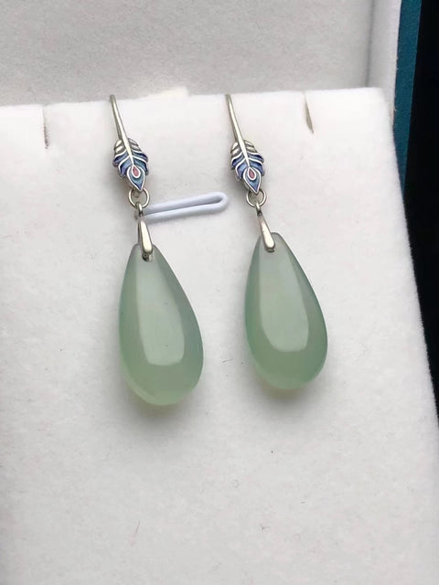 Anting Giok Baru Warna Biru Aqua Alami dengan Pengaturan Perak 925 Ukuran 22 * 11 * 7mm Sudah termasuk ongkos kirim dan pajak.
