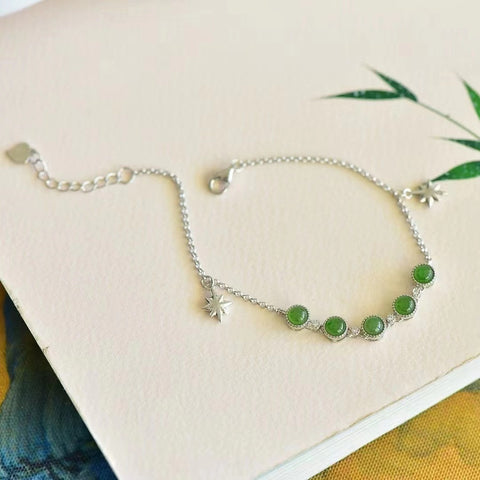 Gelang Hotan Jasper Gelang 925 perak bertatahkan starburst giok Giok yang halus dan hangat Termasuk ongkos kirim dan pajak