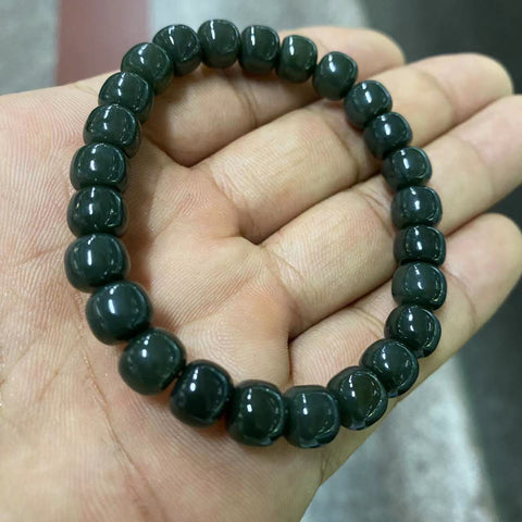 Gelang giok Hetian,, hangat, terstruktur, hijau tua, ukuran: 8✖️9mm, sudah termasuk pajak pengiriman