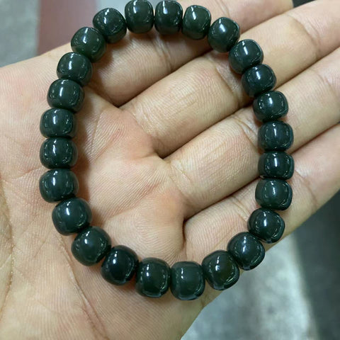 Gelang giok Hetian,, hangat, terstruktur, hijau tua, ukuran: 8✖️9mm, sudah termasuk pajak pengiriman