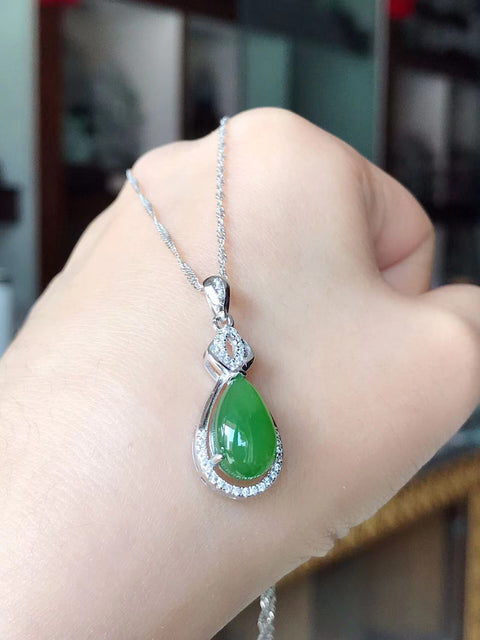 Liontin Jasper Halus 925 Warna Perak Warna Hijau Zamrud Ukuran 14 * 8mm Sudah Termasuk Pajak Pengiriman