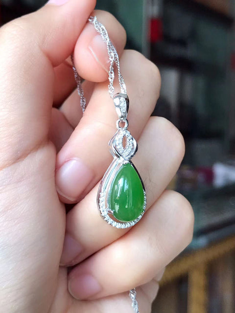 Liontin Jasper Halus 925 Warna Perak Warna Hijau Zamrud Ukuran 14 * 8mm Sudah Termasuk Pajak Pengiriman