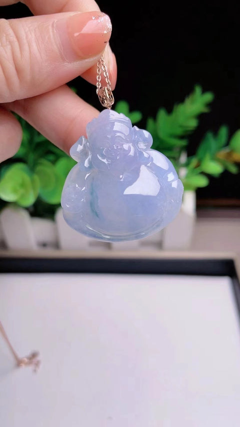 Kedatangan Baru Jadeite Alami Dewa Keberuntungan Bahan Pit Tua Bahan Super Halus Bahan Halus Pengaturan Emas 18k Ukuran 3.2 * 3.4 Termasuk Pajak Pengiriman