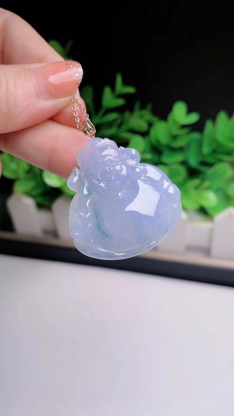 Kedatangan Baru Jadeite Alami Dewa Keberuntungan Bahan Pit Tua Bahan Super Halus Bahan Halus Pengaturan Emas 18k Ukuran 3.2 * 3.4 Termasuk Pajak Pengiriman