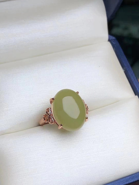 Cincin Mulut Kuning Giok Hetian Giok 925 Perak Pengaturan Struktur Giok Halus Ukuran Ketat 12 * 16mm Termasuk Pajak Pengiriman