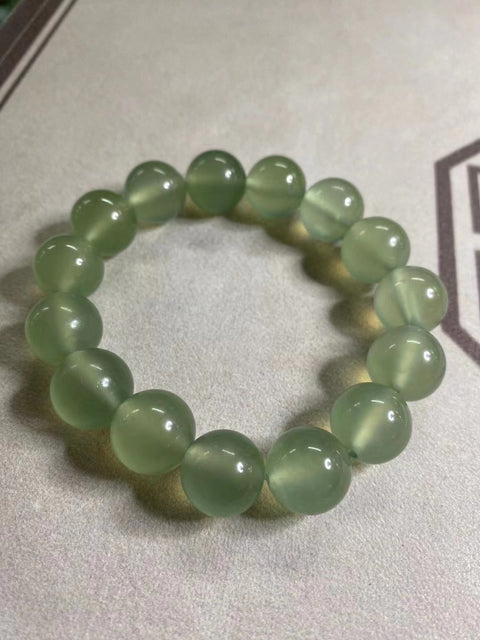 Gelang Giok Cui Alami Ukuran 14mm Manik-manik Giok Bulat Berair Sudah termasuk pajak pengiriman.