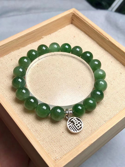 Baru ...... Hetian Jade Jasper Untai Ukuran: Manik-manik 10mm Mencocokkan 925 Aksesori Perak Bahan Halus Bahan yang Cukup Dikeraskan Air Termasuk Pajak Pengiriman