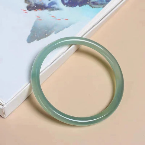 Gelang jingle kalsedon alami baru, tekstur danau hijau, bersih, halus, hangat, ukuran 53-62mm, sudah termasuk pajak pengiriman