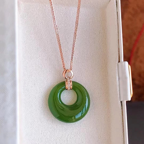 Kalung Jasper Halus Pengaturan Emas 18k Bahan Pit Tua Bahan Halus dan Hangat Ukuran 20mm Tebal 5mm Sudah Termasuk Pajak Pengiriman