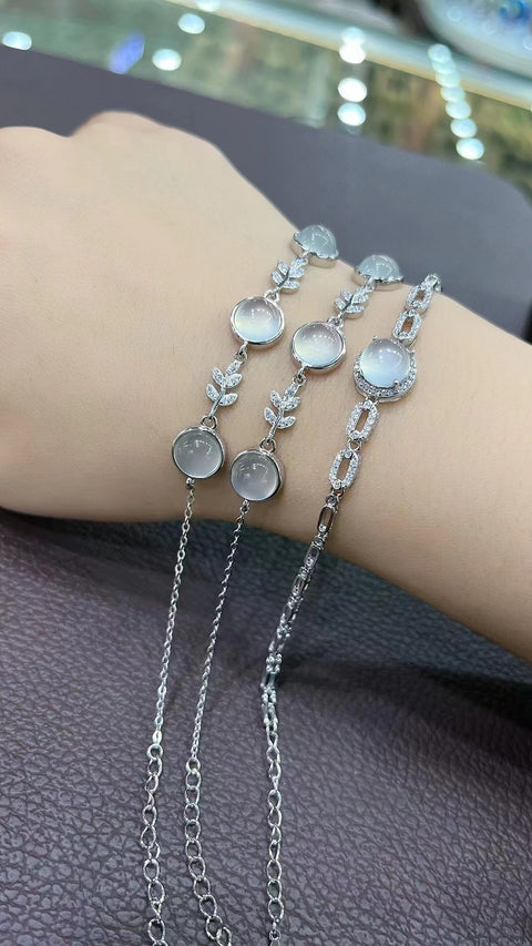 Gelang Telur Bola Kecil Es Kalsedon Tinggi Set Gelang dalam 925 Perak Termasuk Pajak Pengiriman