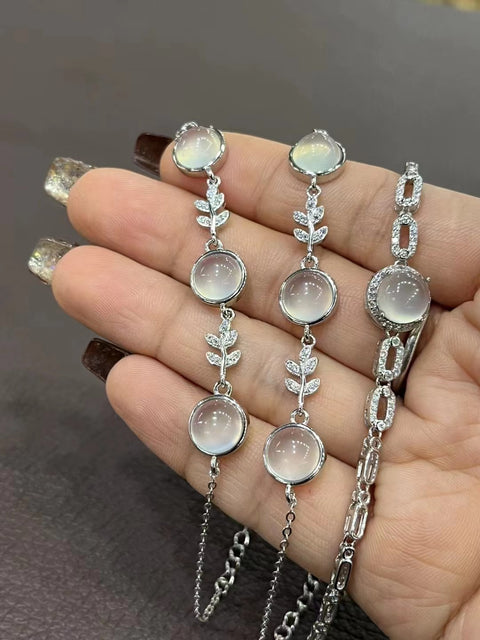 Gelang Telur Bola Kecil Es Kalsedon Tinggi Set Gelang dalam 925 Perak Termasuk Pajak Pengiriman