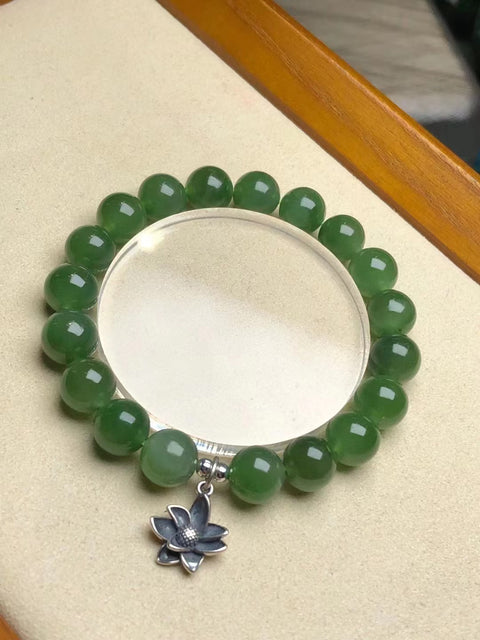 Tusuk Sate Hotan Jasper Bahan Batu Giok Pit Tua bersih dan halus 925 Aksesori Perak Ukuran 10,mm Sudah Termasuk Pajak Pengiriman