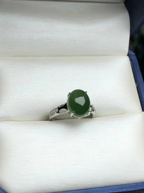 Cincin Hetian Jasper 925 perak bertatahkan giok yang halus dan hangat Ukuran 11 * 9mm Sudah termasuk pajak pengiriman