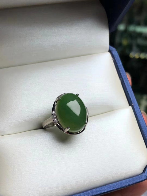 Cincin Hotan Jasper 925 Perak Pengaturan Giok bersih dan halus Ukuran Hangat 16 * 12mm Sudah termasuk pajak pengiriman