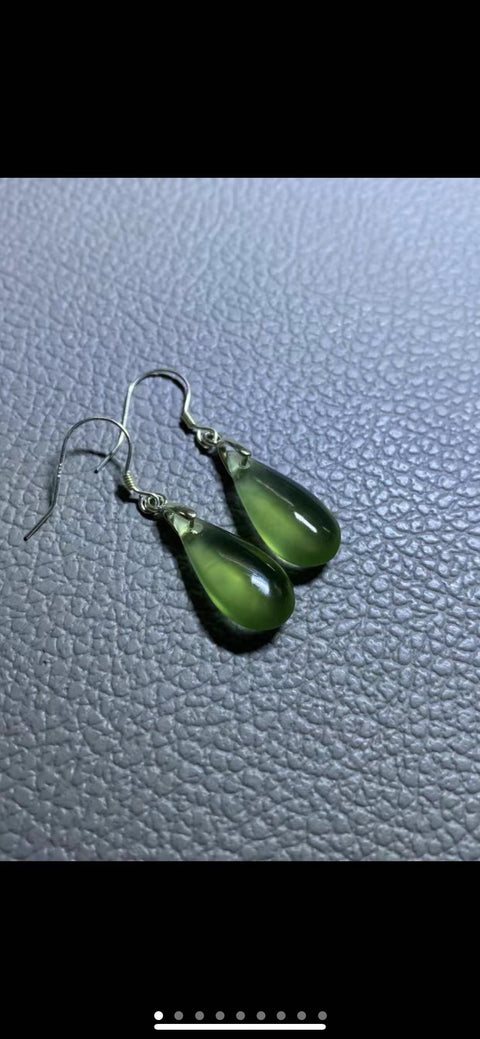 Anting-anting: Giok Cui hijau penuh, berpendar, 925 perak dengan aksesori, ukuran: 9.5✖️15mm Termasuk pajak pengiriman