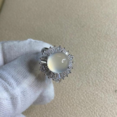 Cincin Es Giok Cui Fine Cui Jade 925 Perak Bezel yang Dapat Disesuaikan Ukuran 10mm Termasuk Pajak Pengiriman Termasuk Pajak Pengiriman