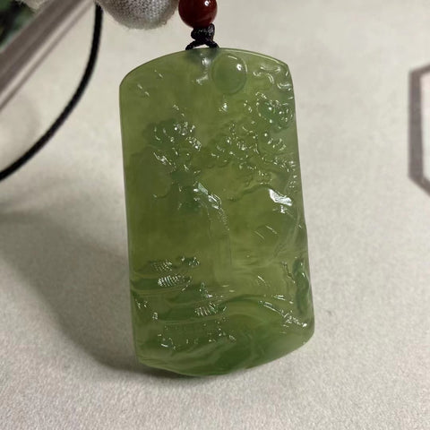 Liontin Giok Giok Air Gunung Giok Menghasilkan Kekayaan Ukuran 59 * 35mm Sudah termasuk pajak pengiriman.