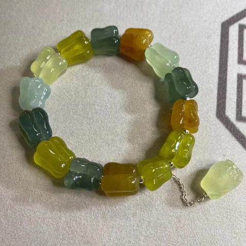 Gelang Multi Harta Karun Giok Cui Jade Alami Ukuran 13.6 * 10.2mm Termasuk Pajak Pengiriman