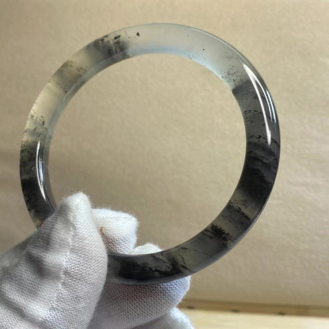 Gelang Garis Kecantikan Lukisan Tinta Giok Cui Cui di atas Tinta Es Ukuran Gelang Garis Kecantikan 54-56mm Giok terjadi secara alami Pola acak Termasuk pajak pengiriman.