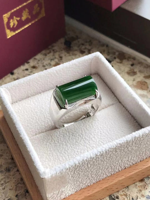 Cincin Pria Jasper Rusia Alami 925 Perak Pengaturan Halus Mulut Universal Cincin ini penuh dengan atmosfer Ukuran 10 * 16mm Termasuk Pajak Pengiriman