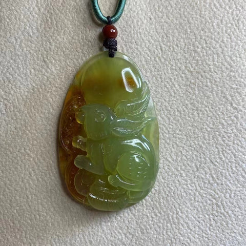 Liontin Bunga Giok Cui Alami Berwarna-warni Ukuran 55 * 34.2mm Sudah termasuk pajak pengiriman