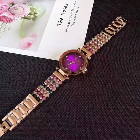 Gelang jam tangan turmalin Gelang terbuat dari batu turmalin alami berkualitas tinggi Mesin penggerak impor Pelapisan vakum Anti-alergi, tidak beracun, retensi warna yang tinggi Jangan ragu untuk memakainya Termasuk ongkos kirim dan pajak