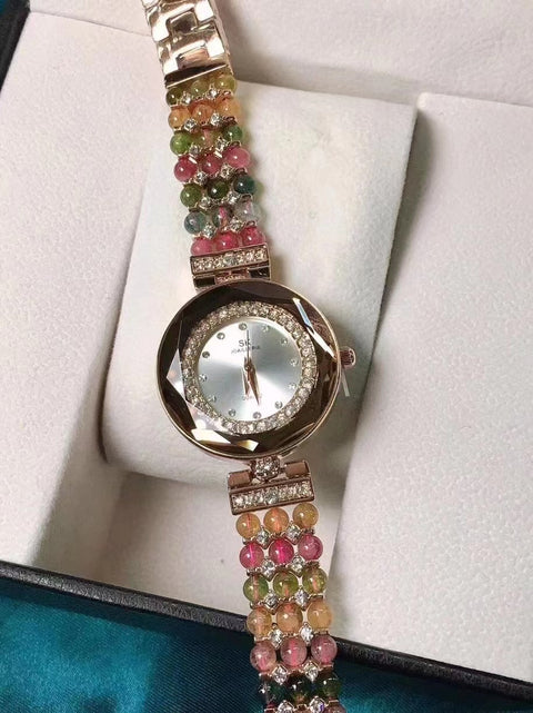 Gelang jam tangan turmalin Gelang terbuat dari batu turmalin alami berkualitas tinggi Mesin penggerak impor Pelapisan vakum Anti-alergi, tidak beracun, retensi warna yang tinggi Jangan ragu untuk memakainya Termasuk ongkos kirim dan pajak