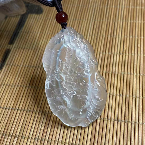 Tanda Naga Liontin Es Giok Cui Giok Alami Jernih Ukuran 51 * 30mm Sudah termasuk pajak pengiriman