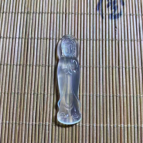 Cui Jade Guanyin Kaca Liontin Es Berpendar Transparan Ukuran 7 * 41.5mm Sudah termasuk ongkos kirim dan pajak.